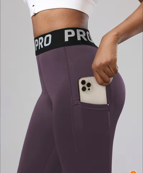 High-Waisted Letter Print Leggings With Phone Pocket